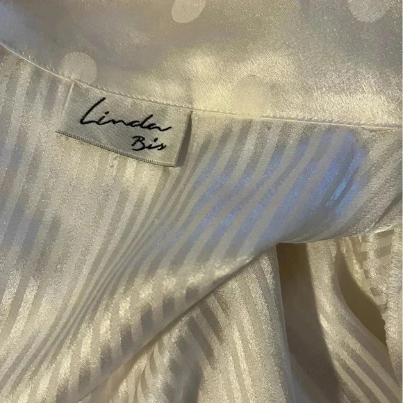 Vintage Robe Linda Bis White w/Poke Dot Brocade  Satin Tie w/Pockets Women - Picture 7 of 7